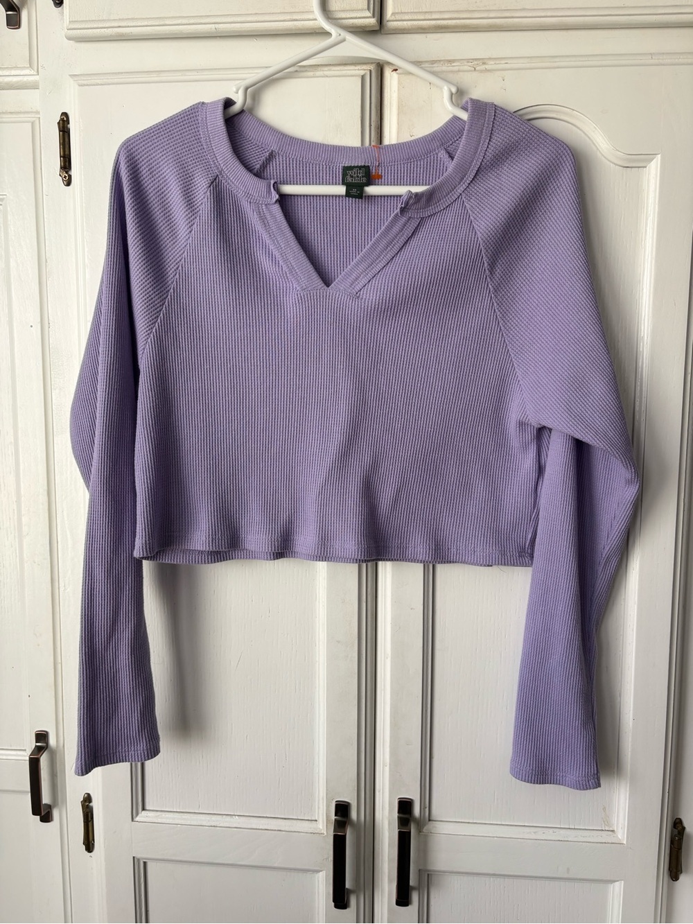 wild fable Lavender Cropped Waffle-Knit V-Neck Top